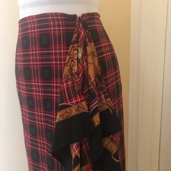 Heraldic silk and wool scarf draped midi skirt - Picture 2 of 6